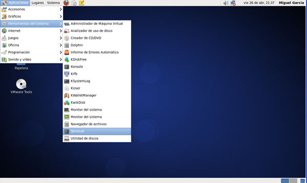 Centos-Detalle de escritorio al arrancar la terminal