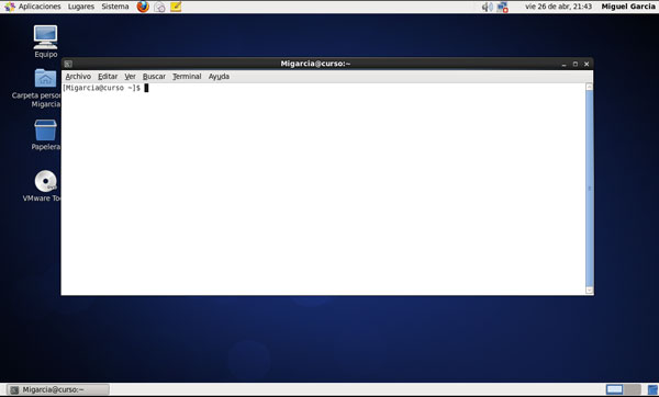 Centos-Ventana de terminal de comandos