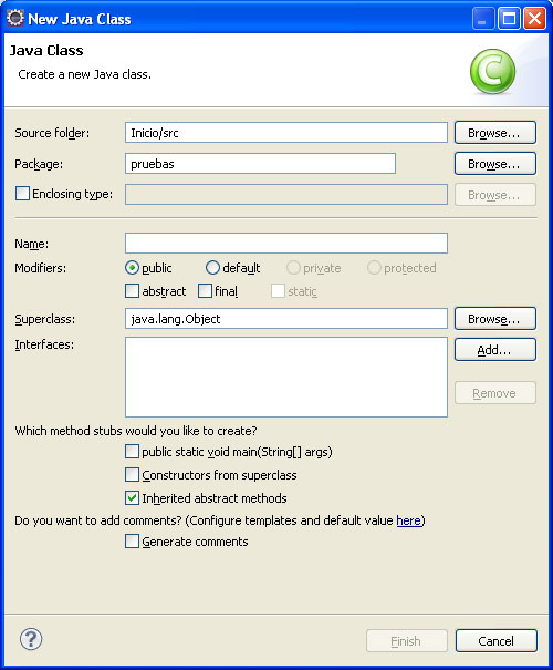 Eclipse. Peticion de datos de clase