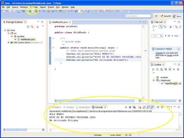 Eclipse. Ejecucion de una clase