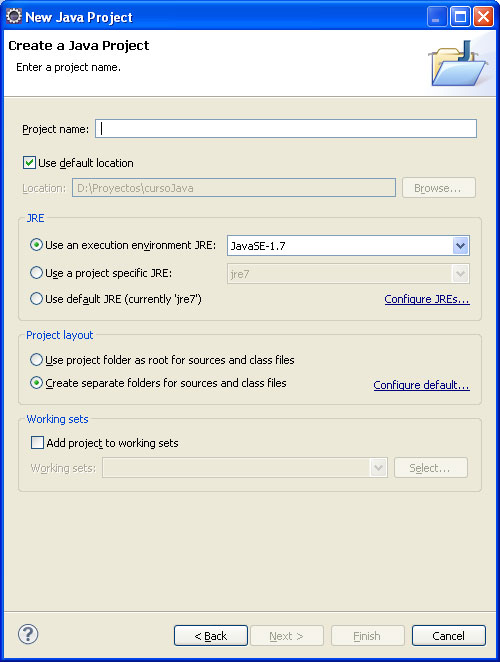 Eclipse. Creacion de proyecto java