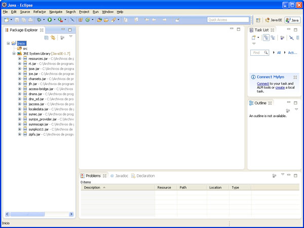 La pantalla de trabajo de eclipse