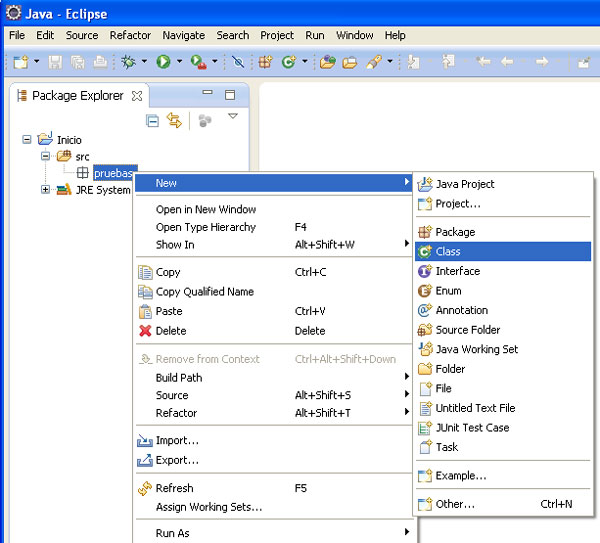 Creacion Nueva clase java en eclipse