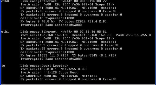 terminal con la salida de ifconfig